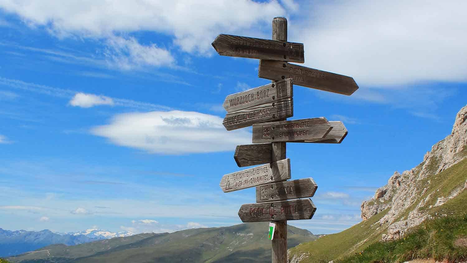 A signpost in the mountains