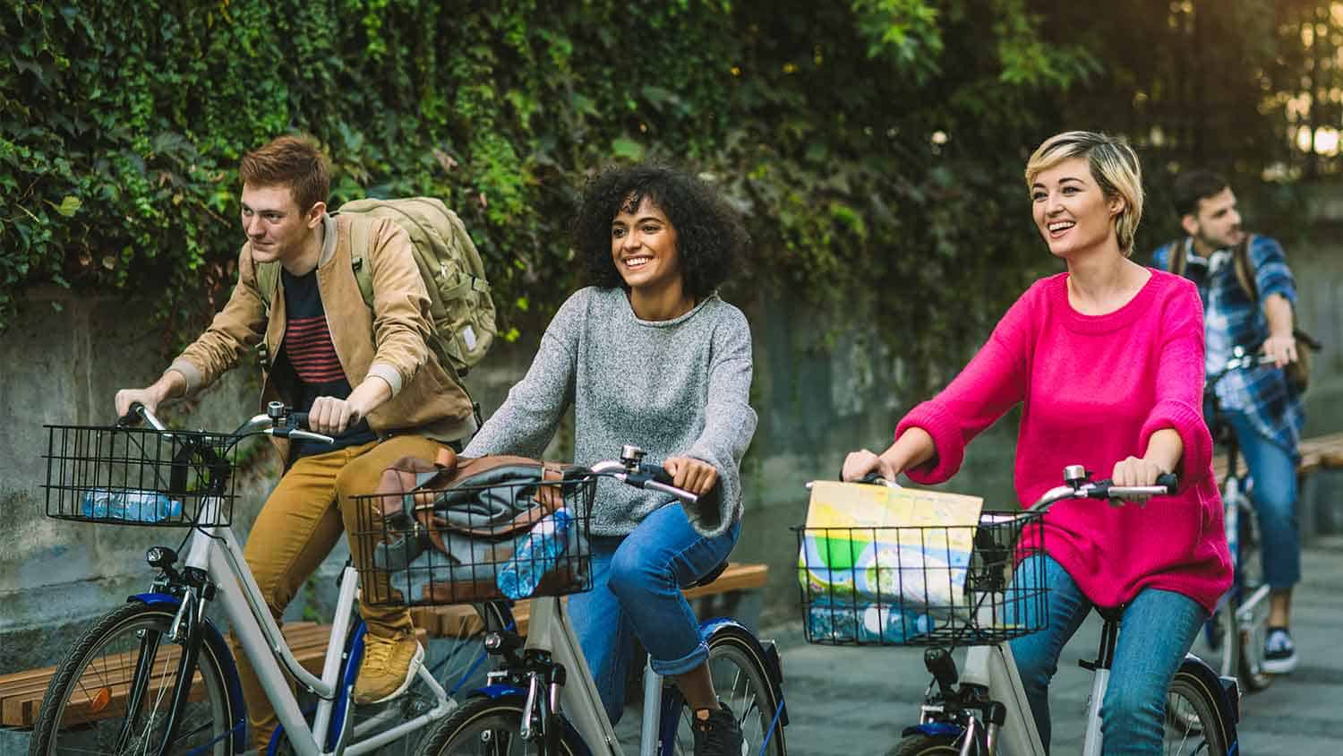 Young people cycling