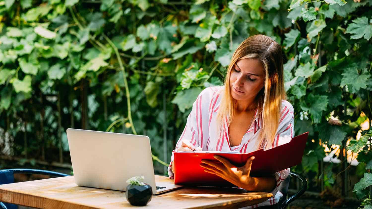 Woman working on a laptop