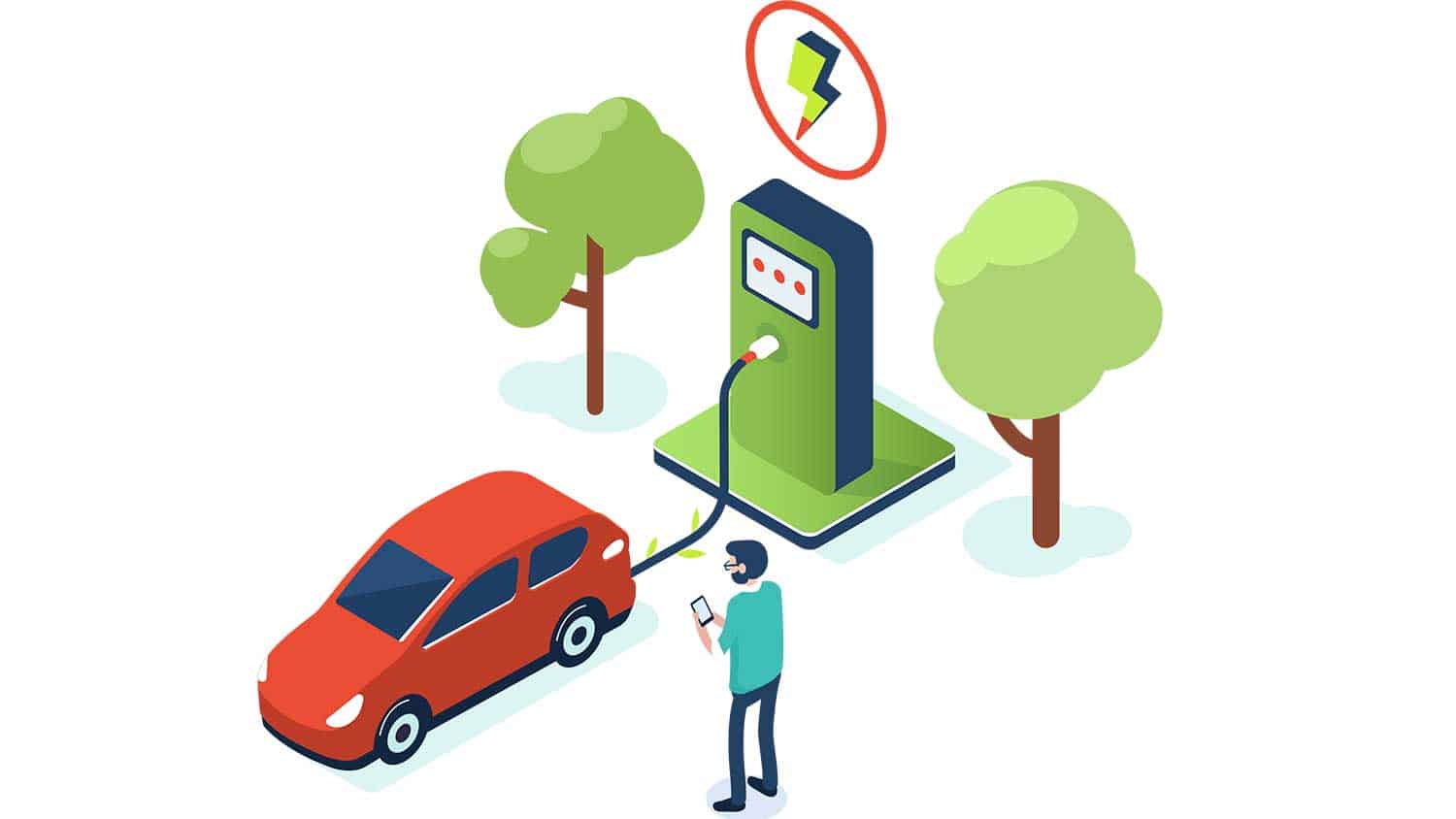 Cartoon of an electric car charging up