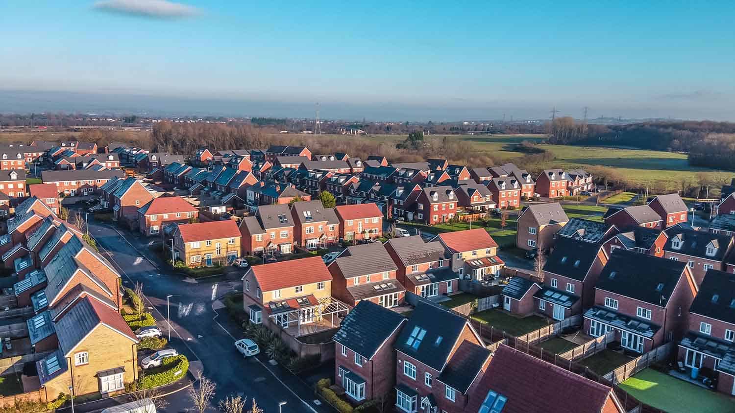 Arial view of new build houses in England