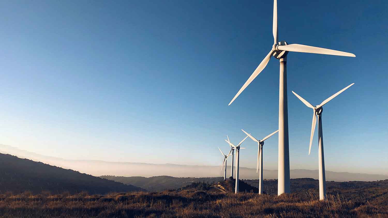 Six wind turbines in the countryside