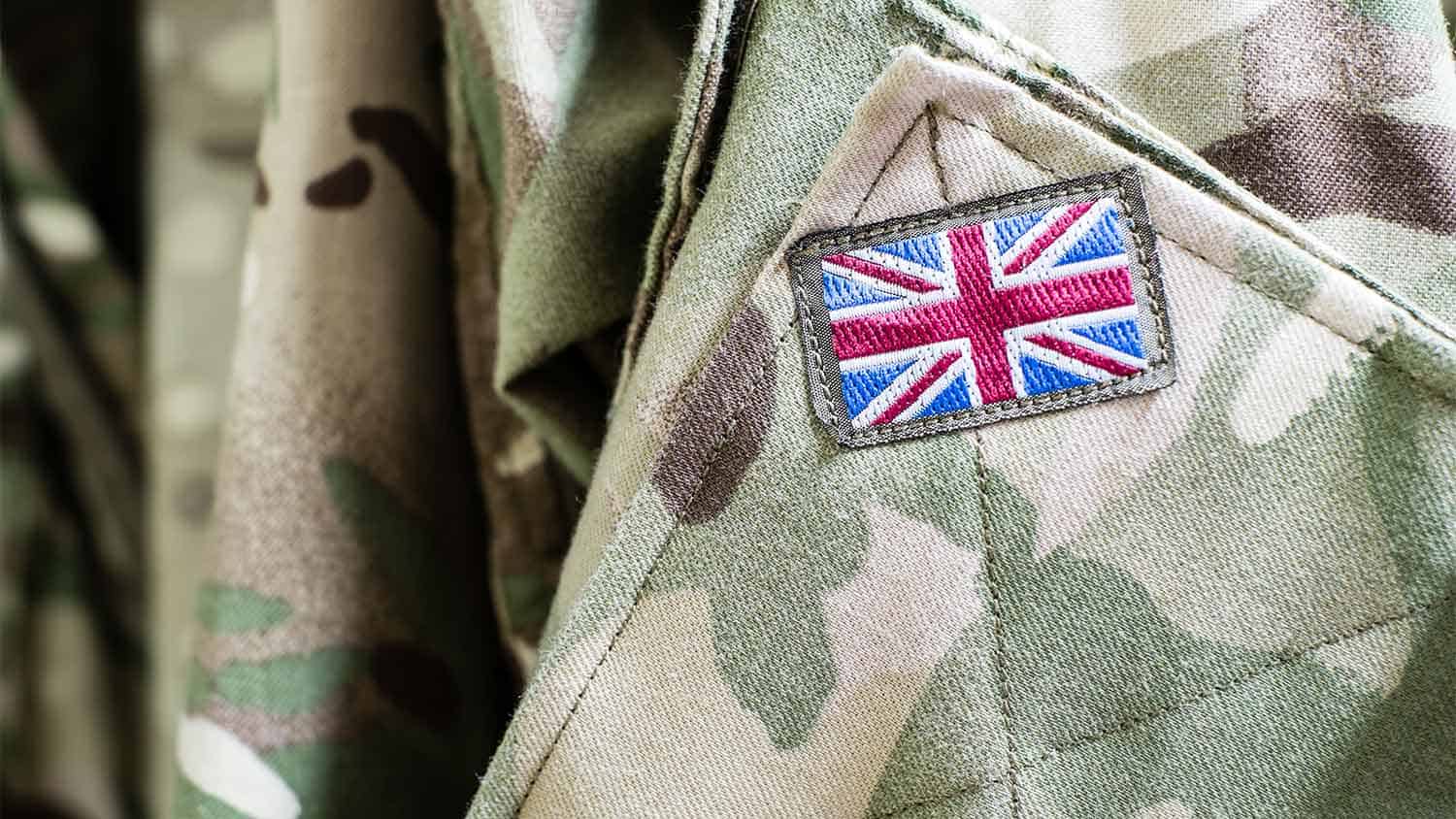 British flag on the arm of an army uniform