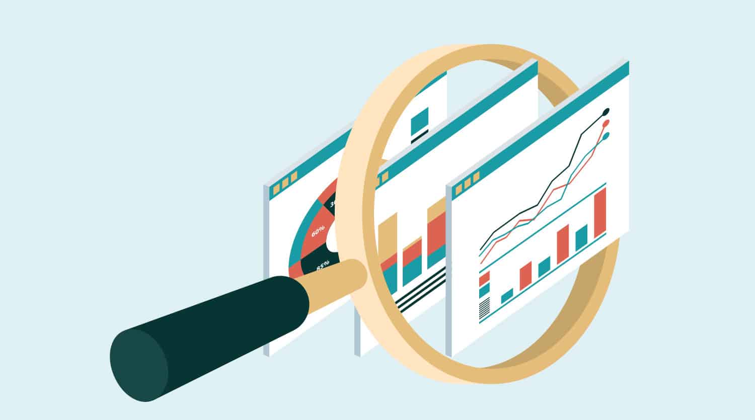 Graphic of a magnifying glass zooming in on data