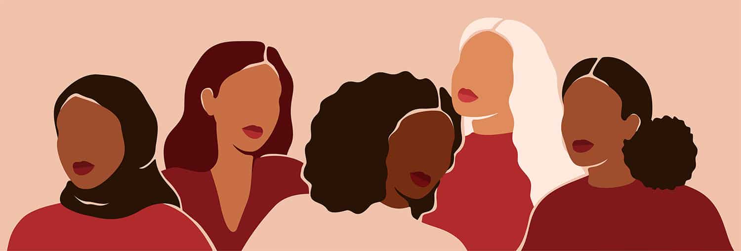 Graphic silhouettes of women from all ethnicities and religions posing together
