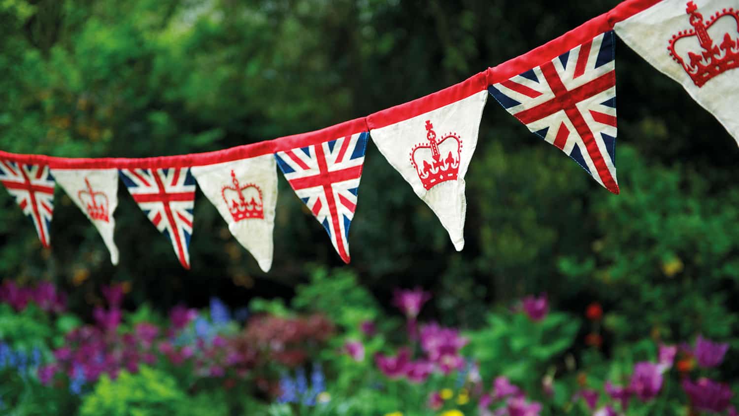 Jubilee banner hanging in a garden