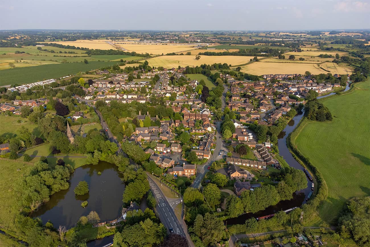 Aerial footage of a rural town