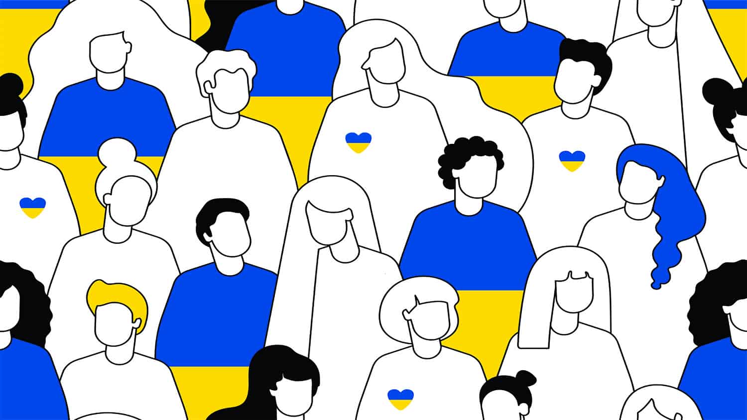 Artwork of people wearing Ukrainian colours