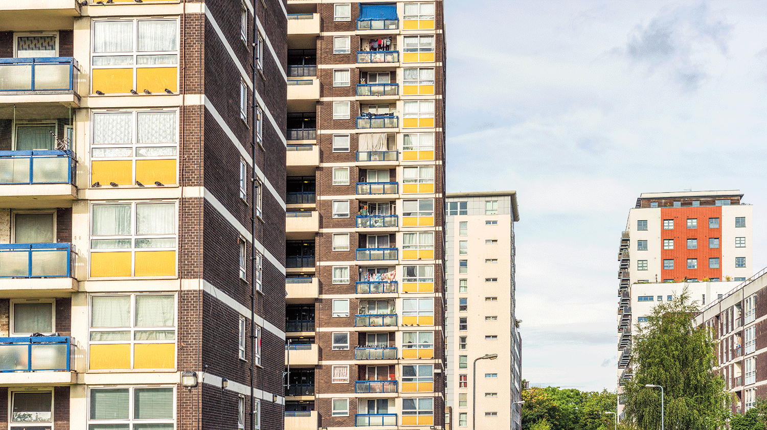 A block of buildings showing many flats