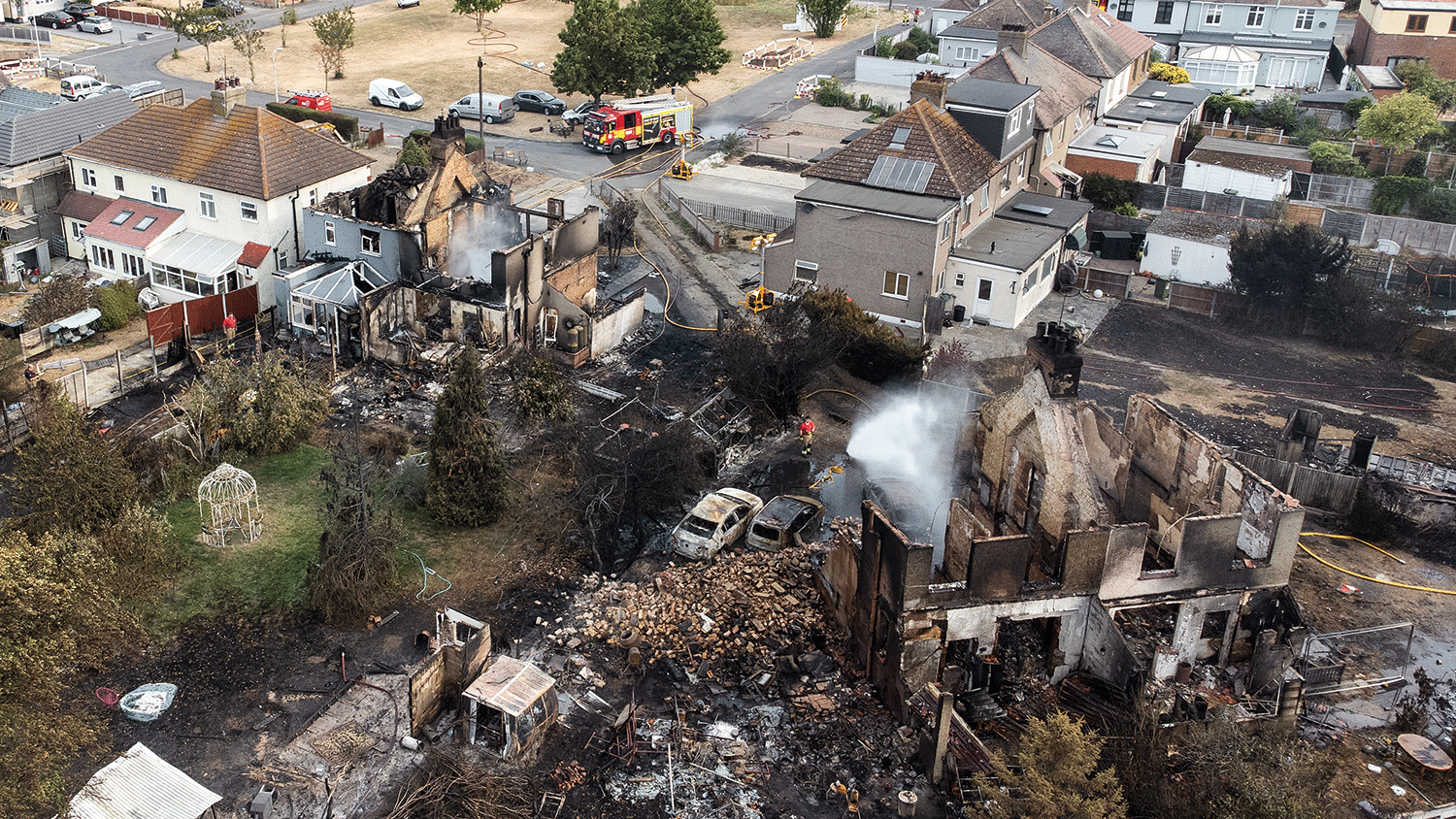 aerial view of housing destroyed by fire