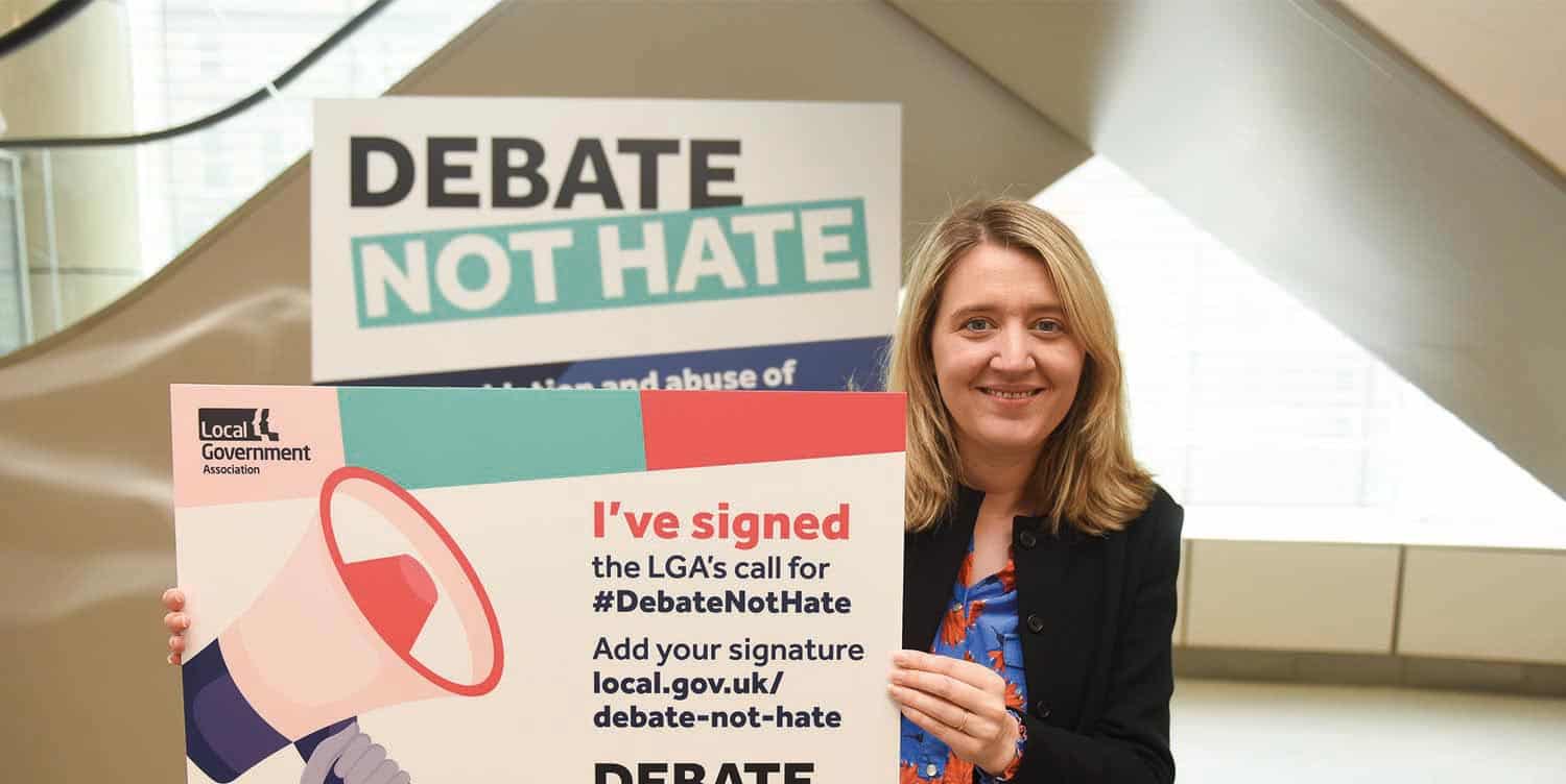 Cllr Georgia Gould, Leader of Camden Council and Chair of London Councils, signs the LGA’s call for #DebateNotHate
