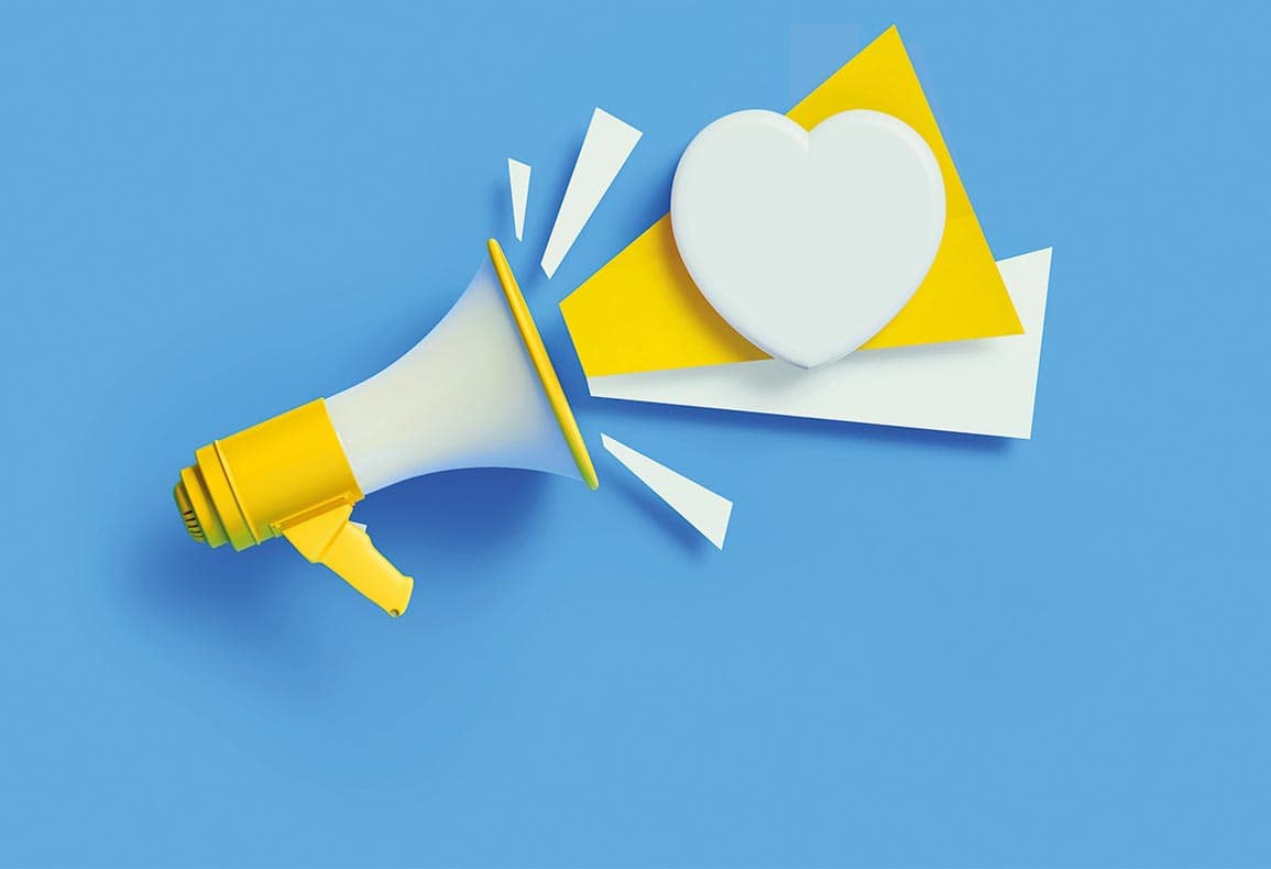 graphic of megaphone with heart-shaped sound