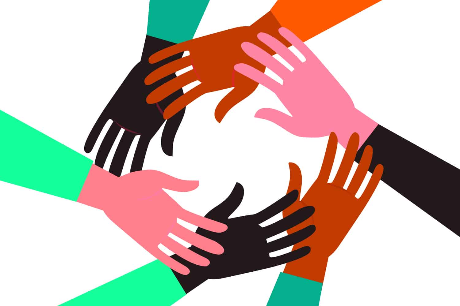 graphics of diverse group of women' hands joining in circle