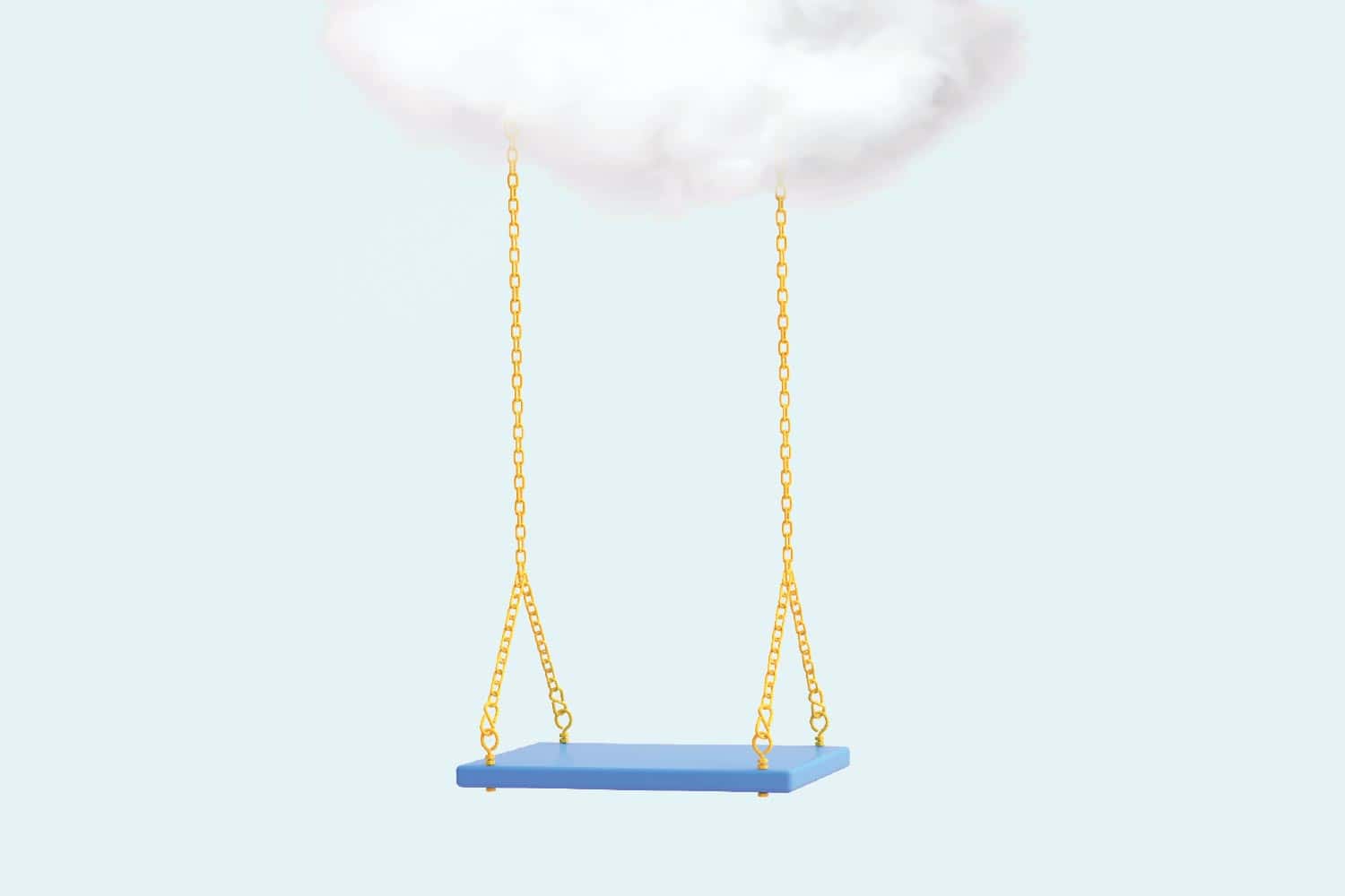 Illustration showing a swing in the sky hanging from a cloud