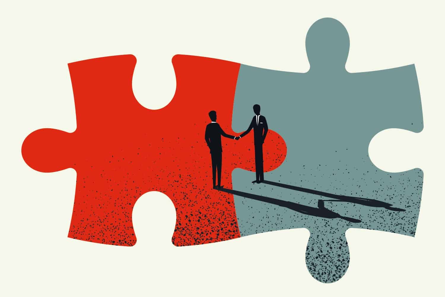 Drawing of two people shaking hands on two connected jigsaw pieces