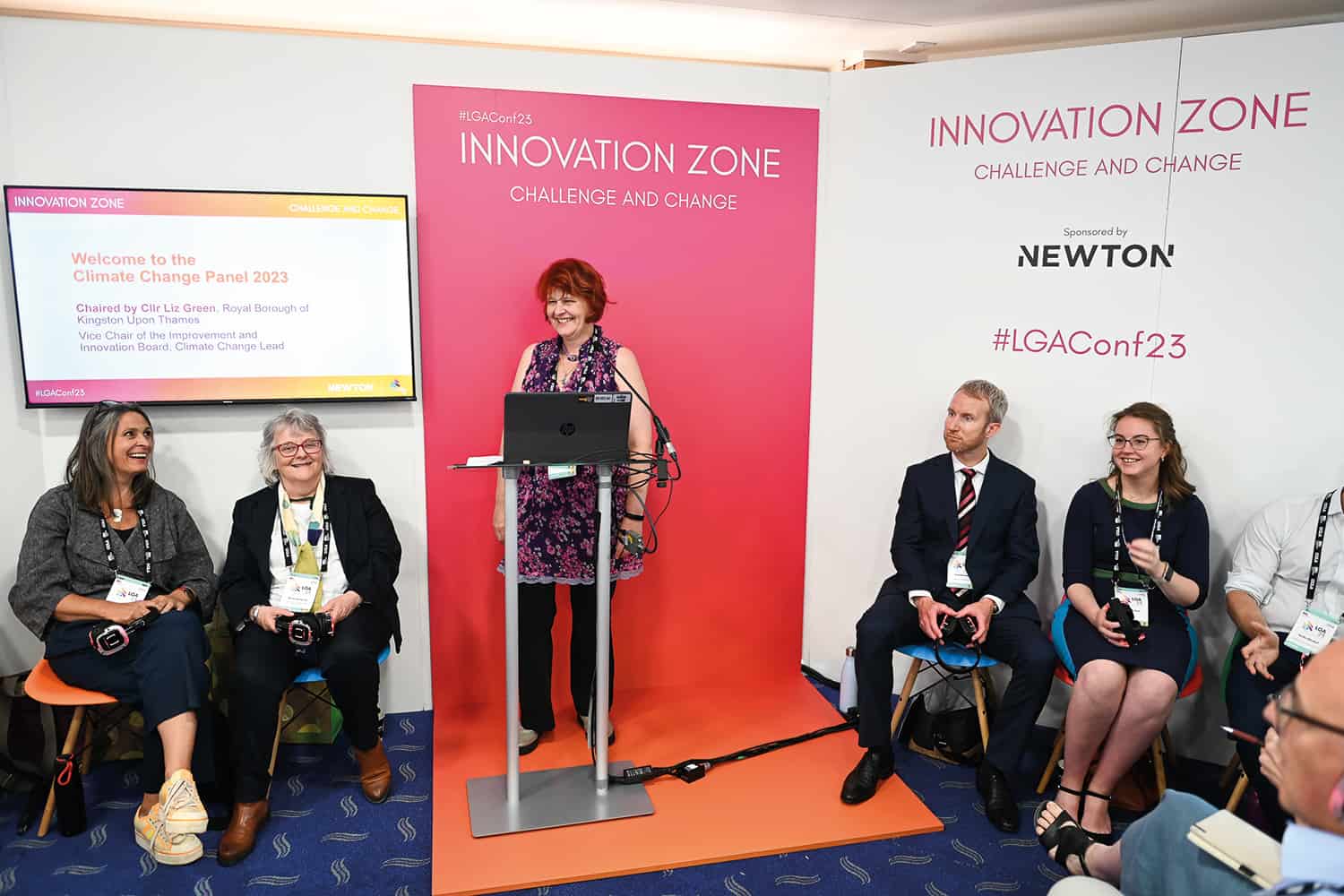 LGA’s Cllr Liz Green chairing the Climate Change Panel in the Innovation Zone at the LGA’s annual conference