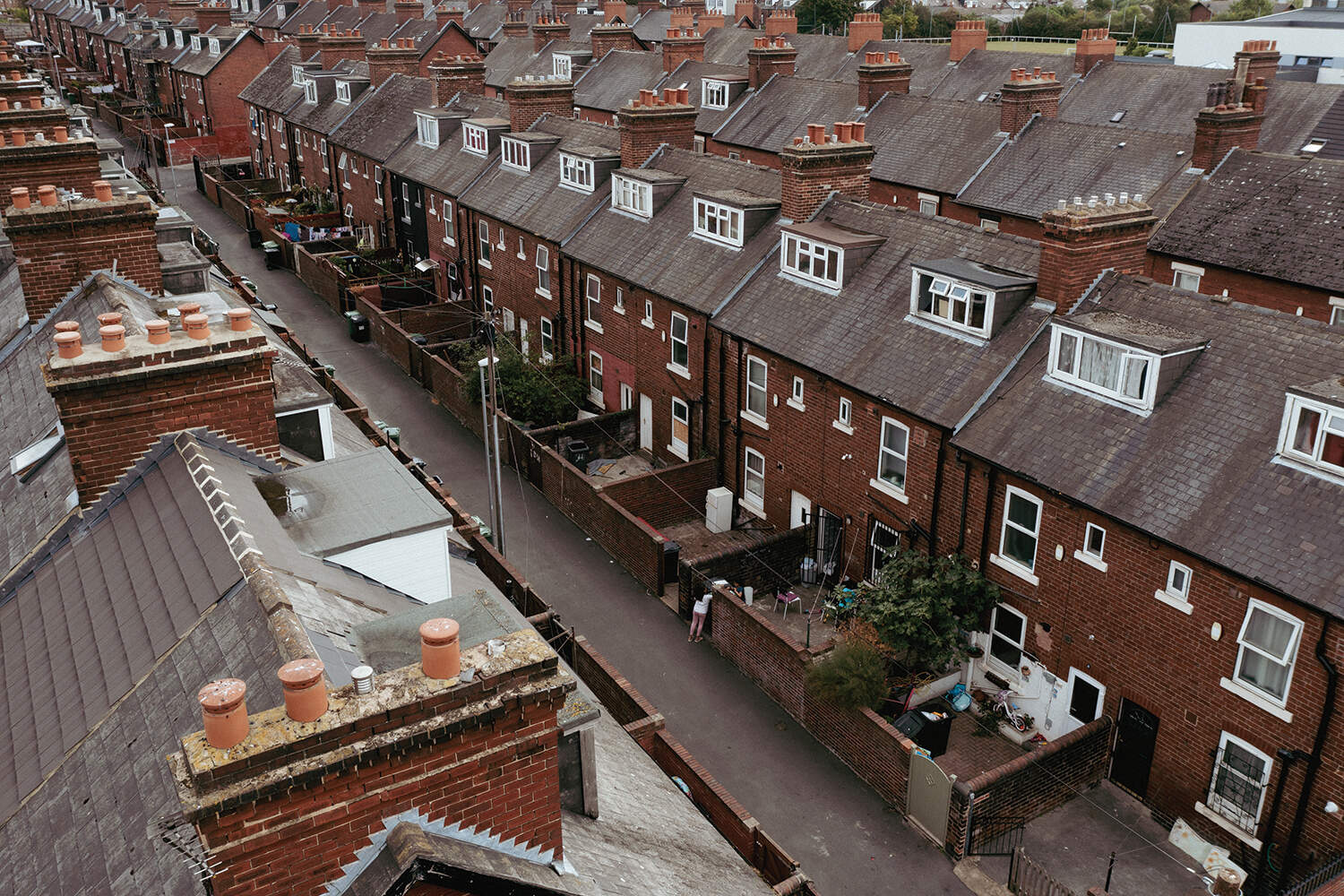 Drone shot of a neighbourhood street