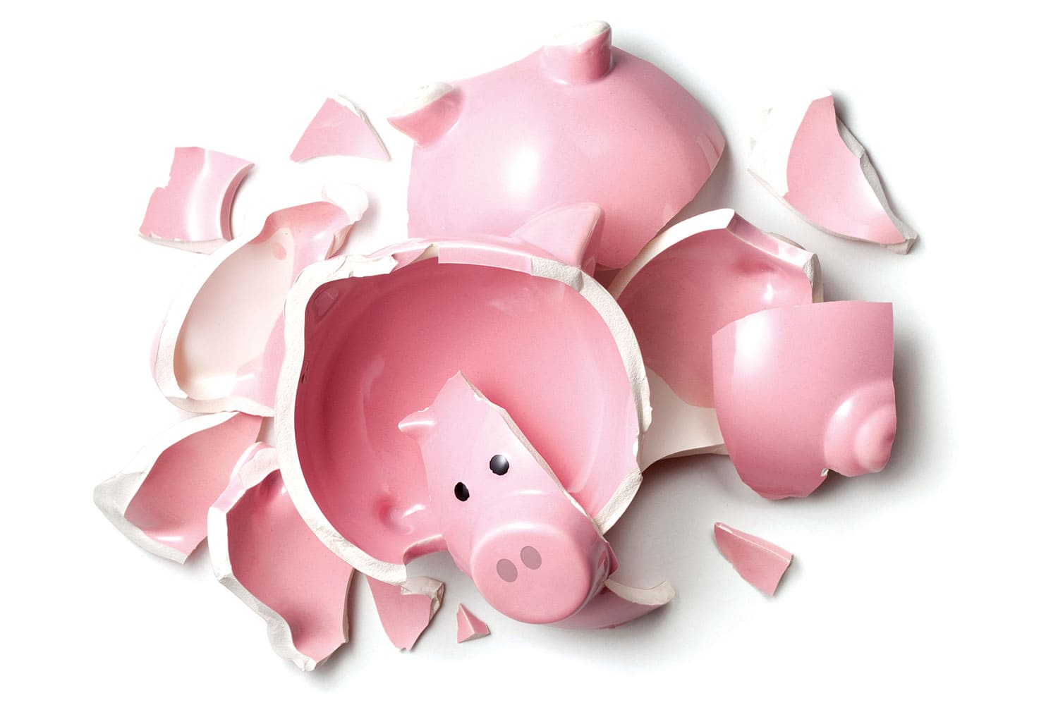 photo of smashed pink piggie bank in pieces