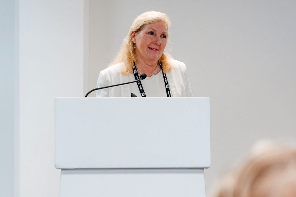 Cllr Marianne Overton speaking from a podium 