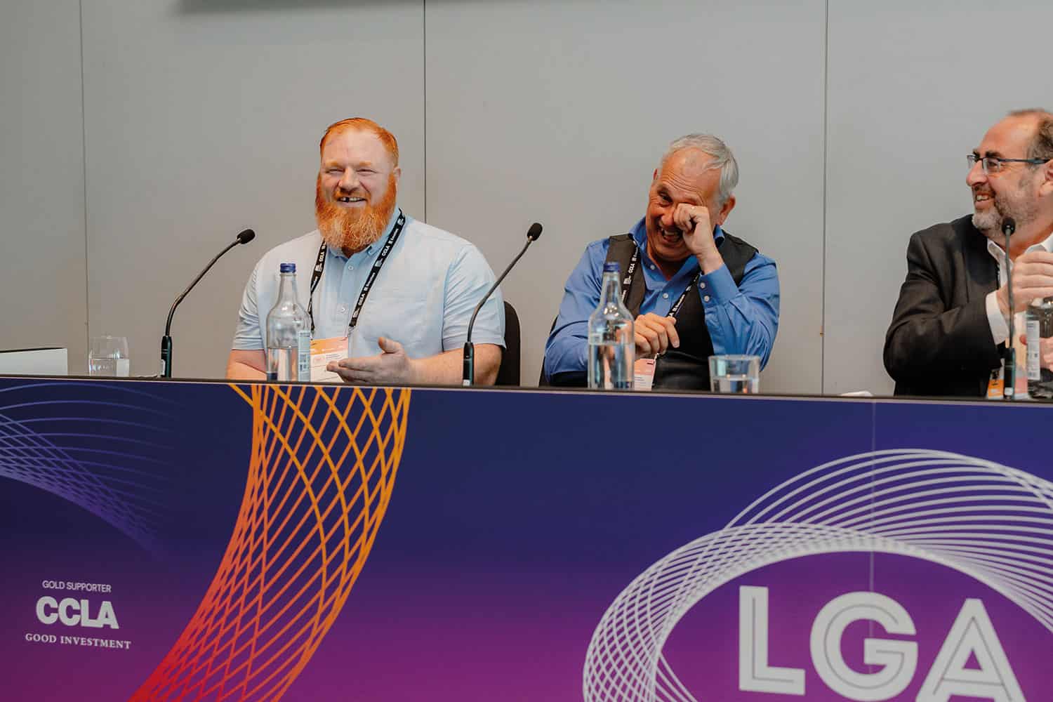 Employee Craig and Director Jason Bassett of Dragonheart Homes at an Innovation Zone workshop on ‘Prisoners building homes’ at the LGA’s annual conference in Liverpool, copyright LGA/Joe Outterside