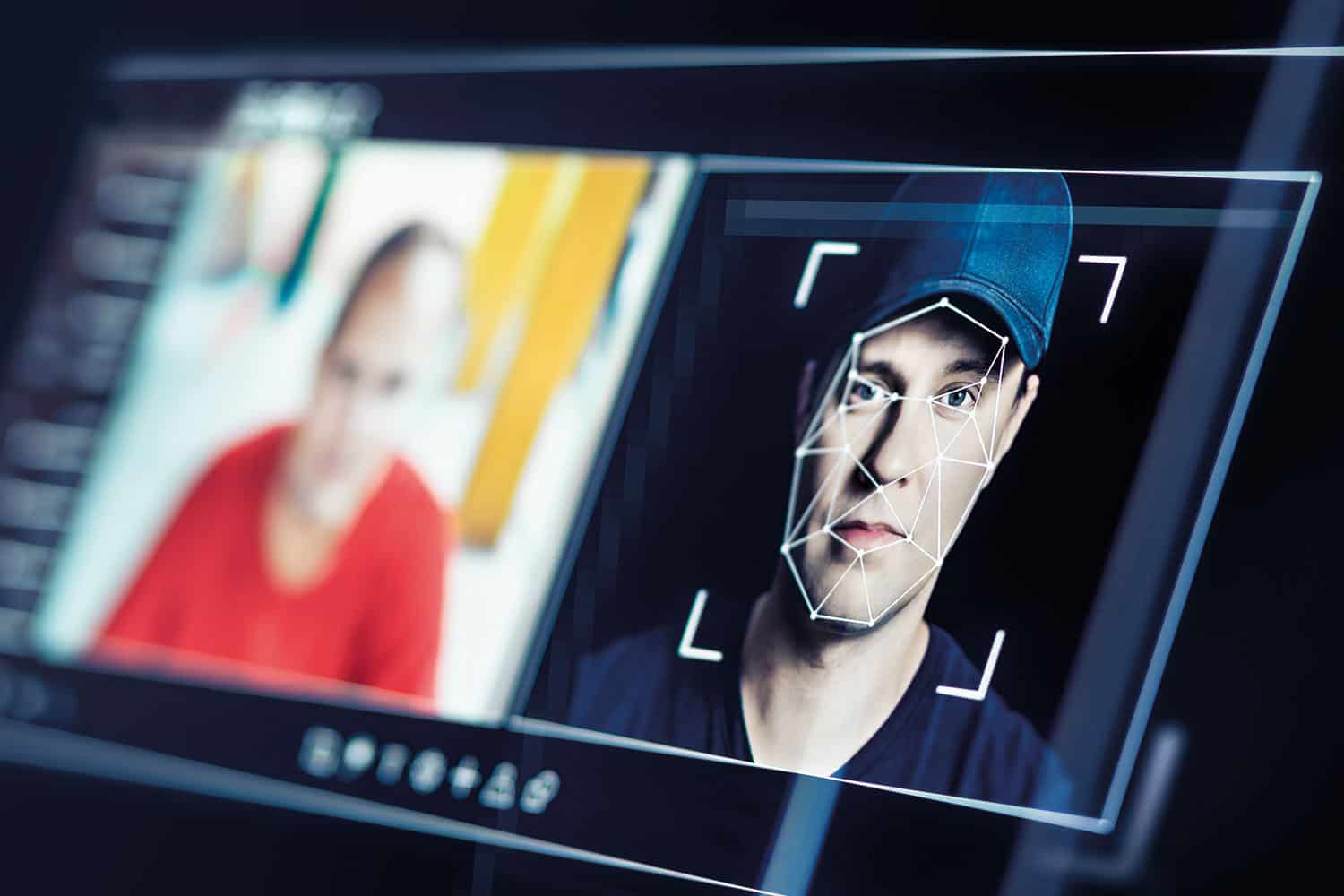 close-up of computer screen showing ‘real’ image of a person on one half of the screen, and a ‘deepfake’ image being created on the other half
