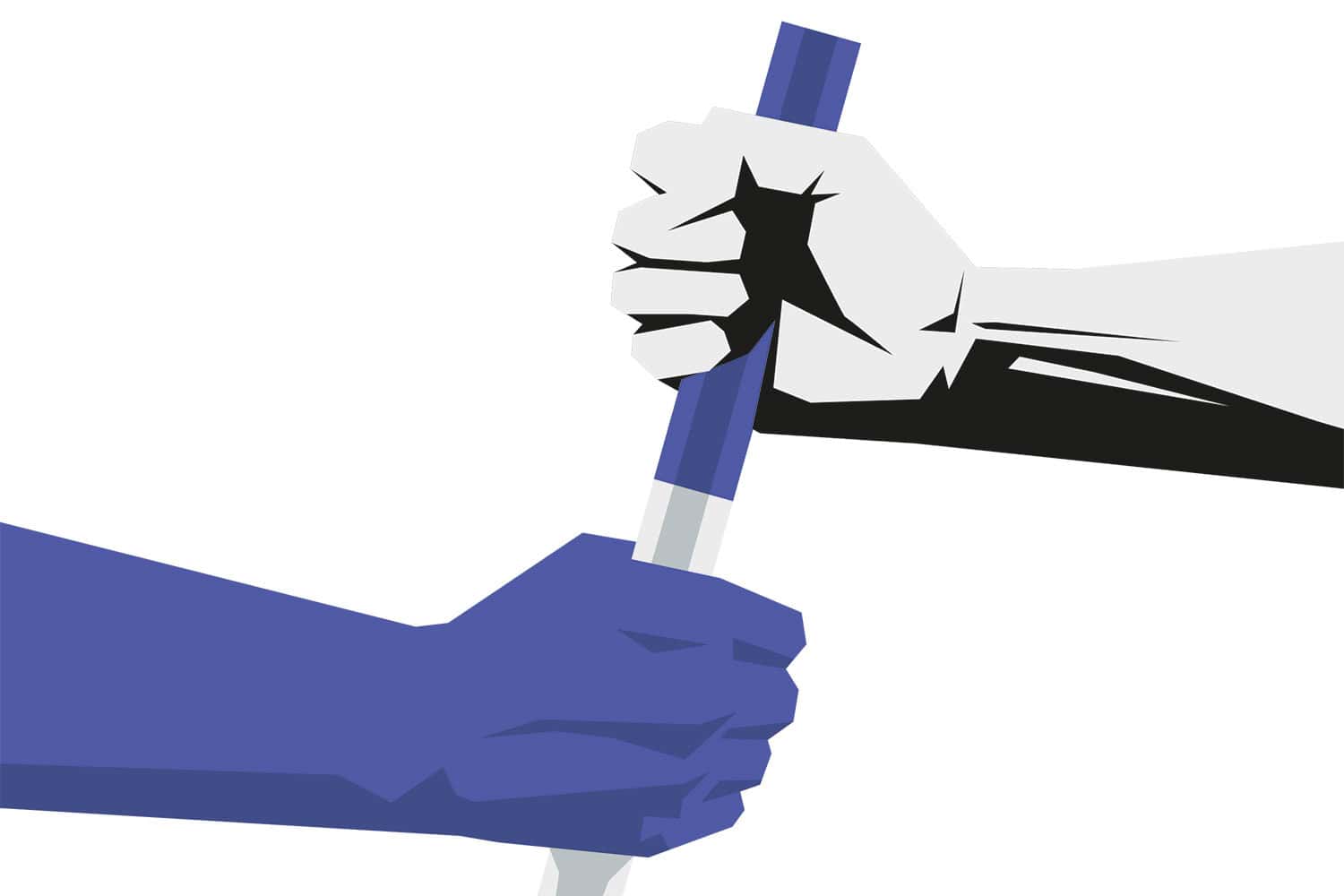 graphic of hand exchanging a baton