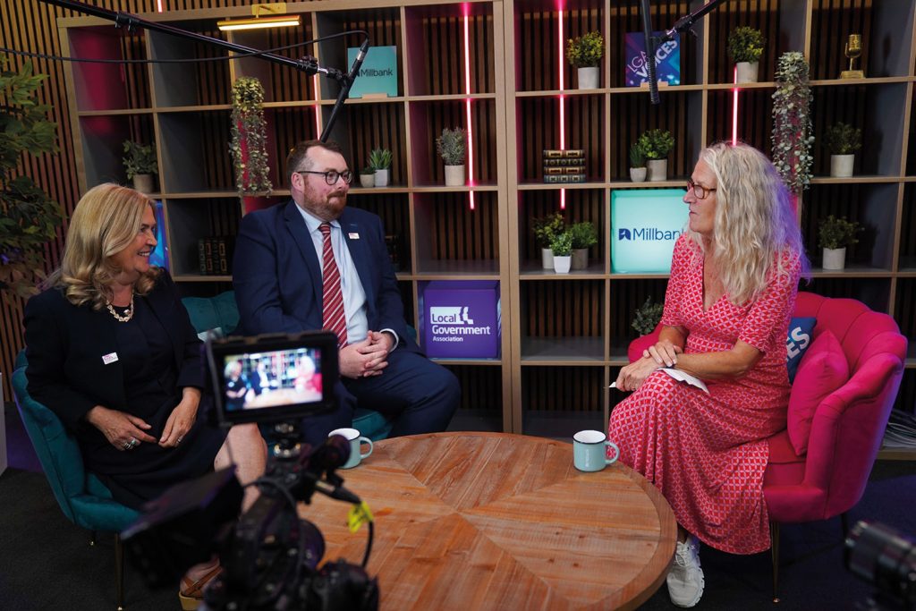 LGA Interim Chief Executive Jenny Rowlands, Chair Cllr Eamonn
O’Brien and his predecessor Cllr Louise Gittins podcasting
